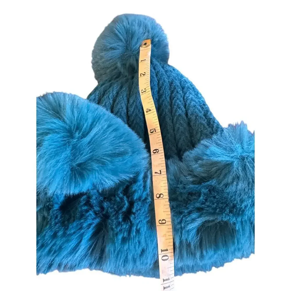 Teal Faux Fur Animal Ear Winter Hat with Chin Ties – Plush Cozy Cold Weather Cap - Picture 6 of 8